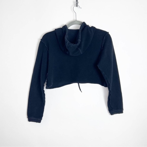 Danielle Guizio Exposed Seam Cropped Hoodie Sweatshirt Black - Picture 4 of 8